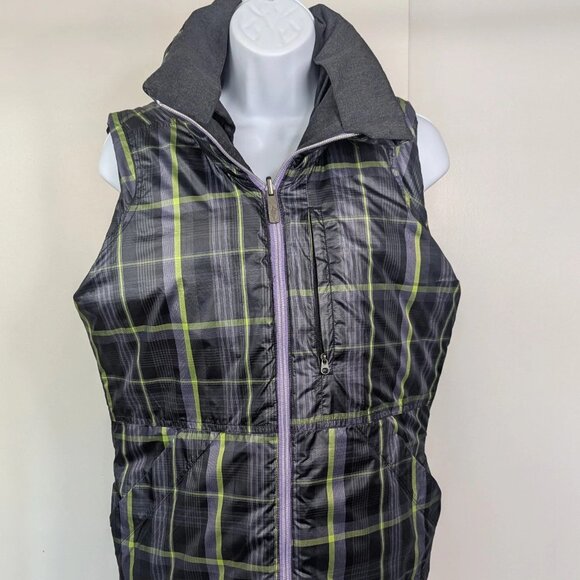 Nike Women’s M Reversible Golf Vest Gray Purple Green Plaid Full Zip Pocket Hood - Picture 2 of 10